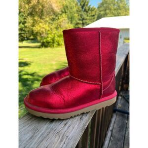 UGG Kids Classic II Red Metallic Sparkle Winter Boots